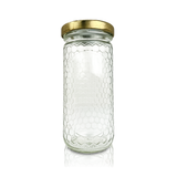 12 oz Hex Embossed Glass Cylinder Honey Jar — Case of 12 | Pallet of 200 Cases | No Lids