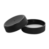 38/400 Ribbed Plastic Lid w/ F217 Liner (Black) — Case of 2900 | Pallet of 35 Cases